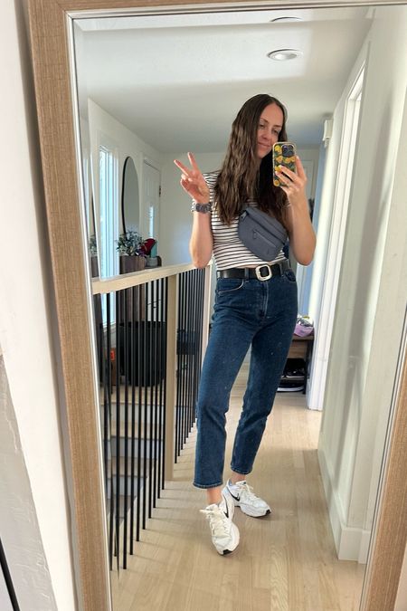 Casual mom outfit. Baby tee and high rise jeans from Abercrombie, bag from Dagne Dover, white Nike sneakers - very easy to style and mix and match with my other pieces. Great outfit for a casual Friday office outfitt


#LTKWorkwear #LTKSeasonal #LTKShoeCrush