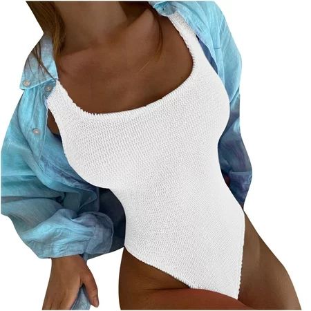 QUYUON Swimsuit Women Women S Wrinkled Cloth Wave Fluorescent Color Fashion One-Piece Women S Crinkl | Walmart (US)