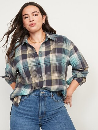 Oversized Plaid Boyfriend Shirt for Women | Old Navy (US)