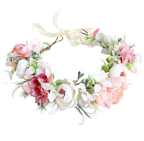 Vivivalue Adjustable Flower Headband Floral Garland Crown Hair Wreath Flower Headpiece Halo Boho wit | Amazon (US)