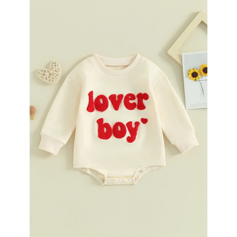 Baby Boy Valentines Day Outfit 3M 6M 12M 18M Sweatshirt Romper Long Sleeve Bubble Onesie Newborn ... | Walmart (US)