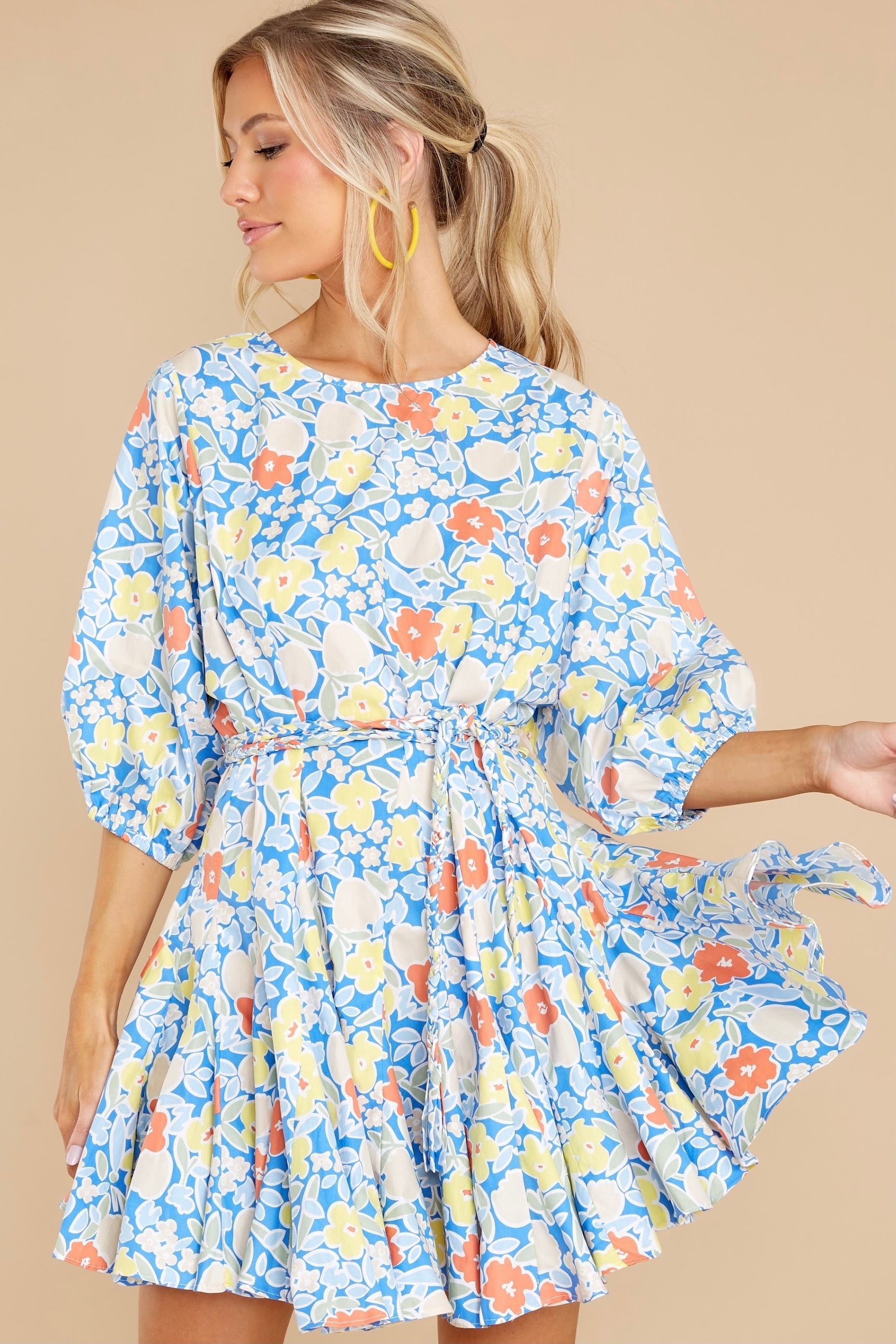 Fields Of Happy Blue Floral Print Dress | Red Dress 
