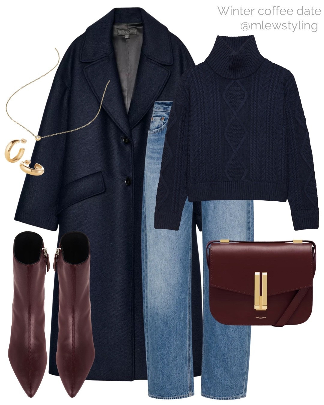 Navy & burgundy for a winter coffee date 💙

Tags: new in Zara navy blue winter coat, aritzia cable knit turtleneck sweater, pistola barrel leg jeans, burgundy ankle boots, DeMellier Vancouver bag, Mejuri diamond necklace, gold hoop earrings, holiday lunch outfit, casual workwear 

#LTKWorkwear #LTKHoliday #LTKootd