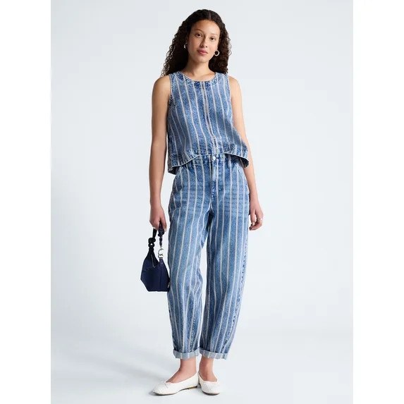 Free Assembly Women's Striped High Rise Cropped Barrel Jeans, 26" Inseam, Sizes 0-16 | Walmart (US)