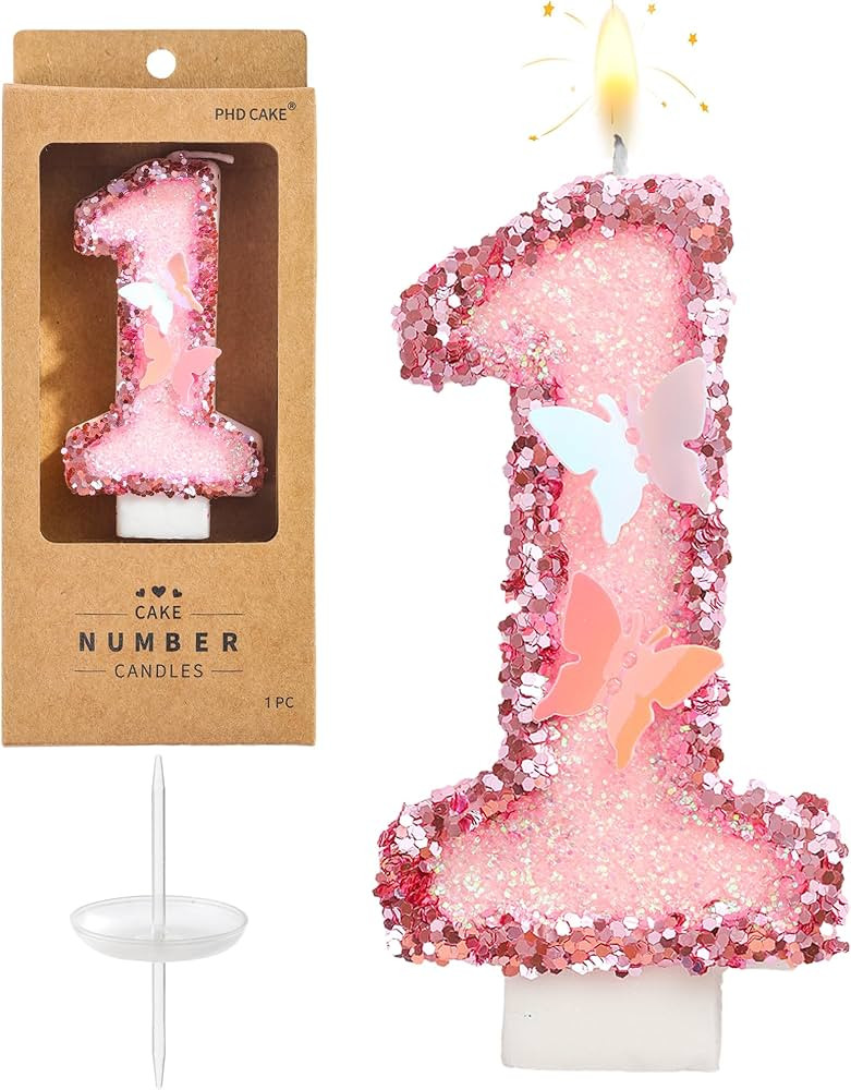 PHD CAKE Number 1 Pink Butterfly Birthday Candles, Butterfly Themed Number Candles, Cake Number C... | Amazon (US)