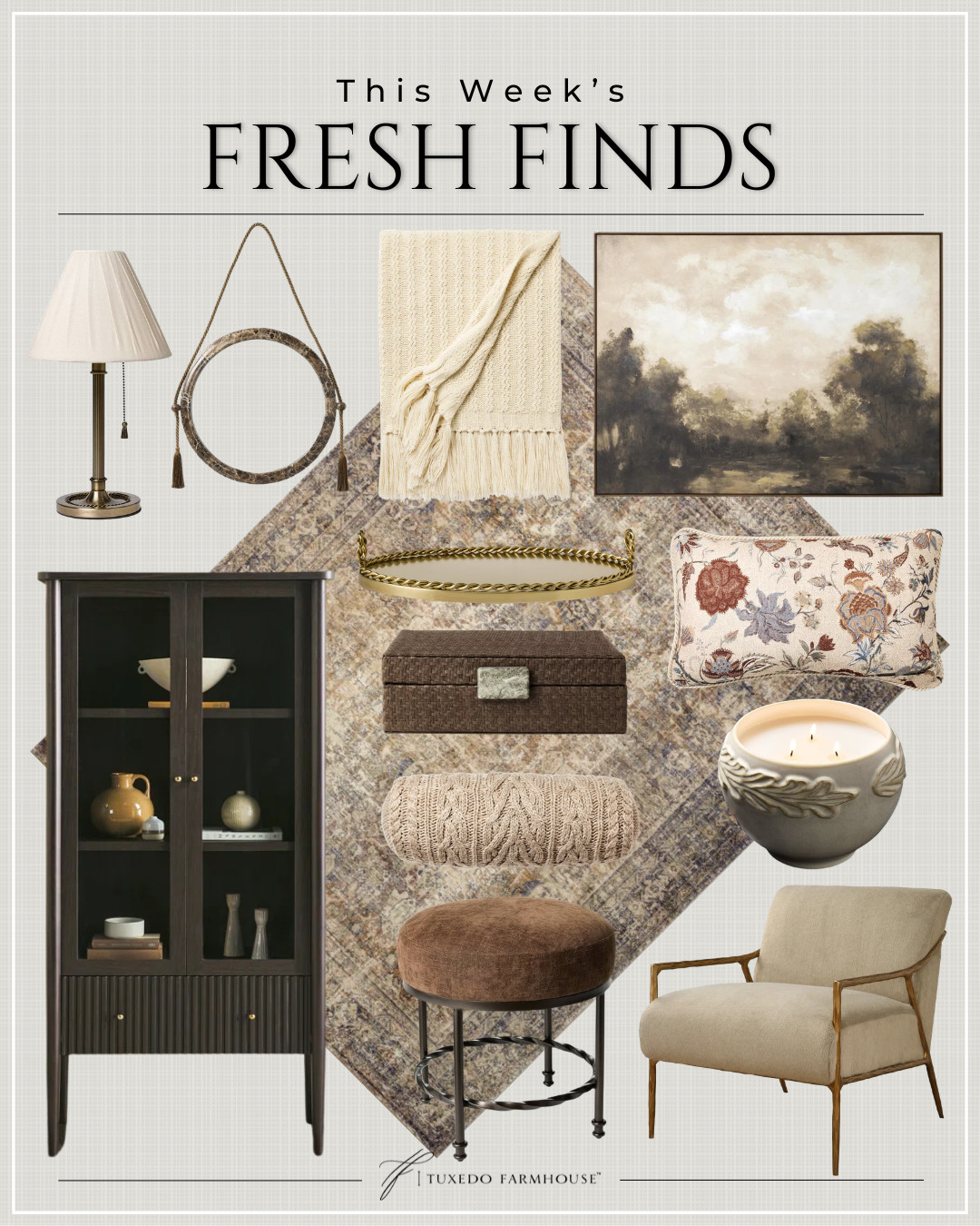 These are the kind of home finds that make a space feel designer-curated without the designer price tag. 🤍

This week’s Fresh Finds are full of warm neutrals, timeless textures, and cozy accents that work in almost any room. From the statement artwork and vintage-inspired rug to the gorgeous accent chair, pleated lamp, and rich brown ottoman, every piece adds instant character and warmth.

My favorites? The landscape art, the brass-arm accent chair, and that beautiful rug that looks like a high-end vintage find for a fraction of the cost. 

 #LTKSeasonal #LTKHome #LTKSaleAlert
