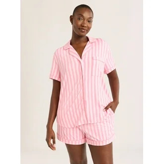 Joyspun Women's Dreamy Soft Collection Notch Collar Top and Shorts Pajama Set, 2-Piece, Sizes XS-... | Walmart (US)