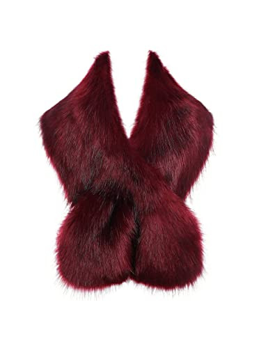 BABEYOND Womens Faux Fur Collar Shawl Faux Fur Scarf Wrap Evening Cape for Winter Coat 47.2" (Wine Red) | Amazon (US)