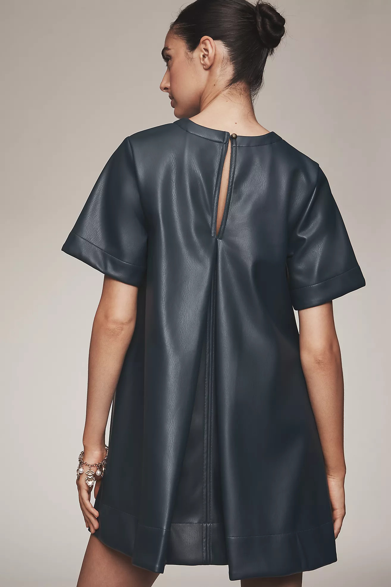 The Emmy Faux-Leather Short-Sleeve Mini Dress by Maeve | Anthropologie (US)