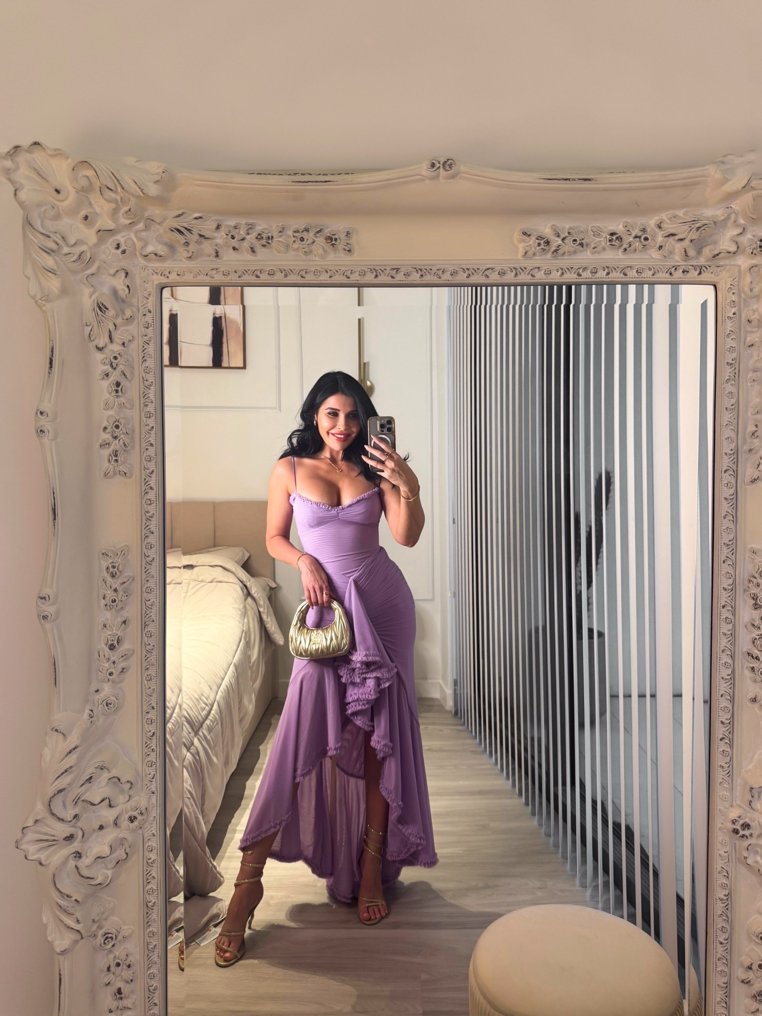 House of cb lavender maxi gown prom evening wedding guest maxi dress 😍 paired with gold Renne Caovilla heels and gold Miu Miu hobo bag! 

#LTKParties #LTKWedding #LTKStyleTip
