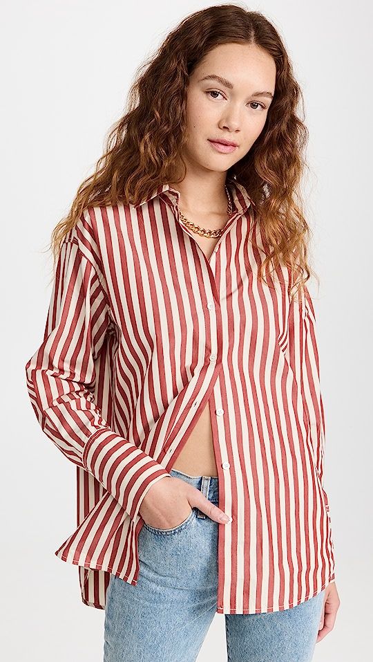 Yarn Dye Stripe Button Front Blouse | Shopbop