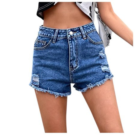 zuwimk Jean Shorts Womens High Waisted Women s Plus Size Comfort Waist Bermuda Short Blue L | Walmart (US)