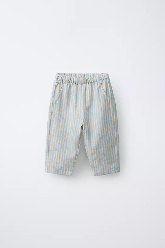 STRIPED COTTON AND LINEN PANTS | Zara US