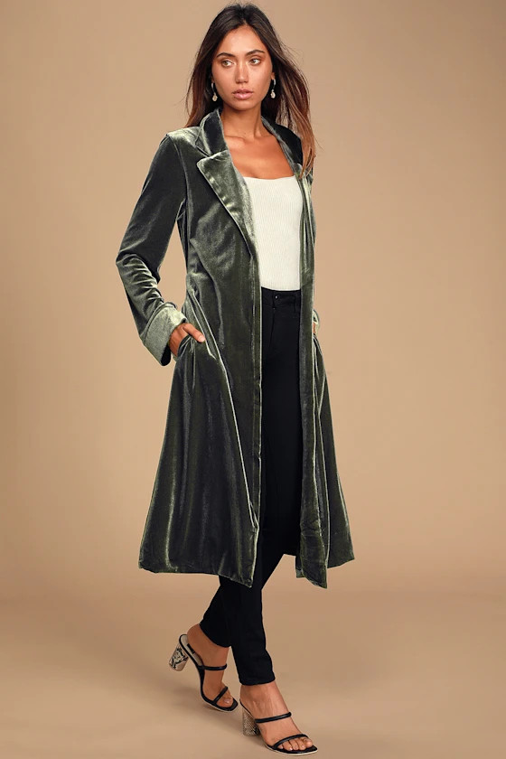 Layers of Luxe Dark Sage Green Velvet Long Cardigan | Lulus