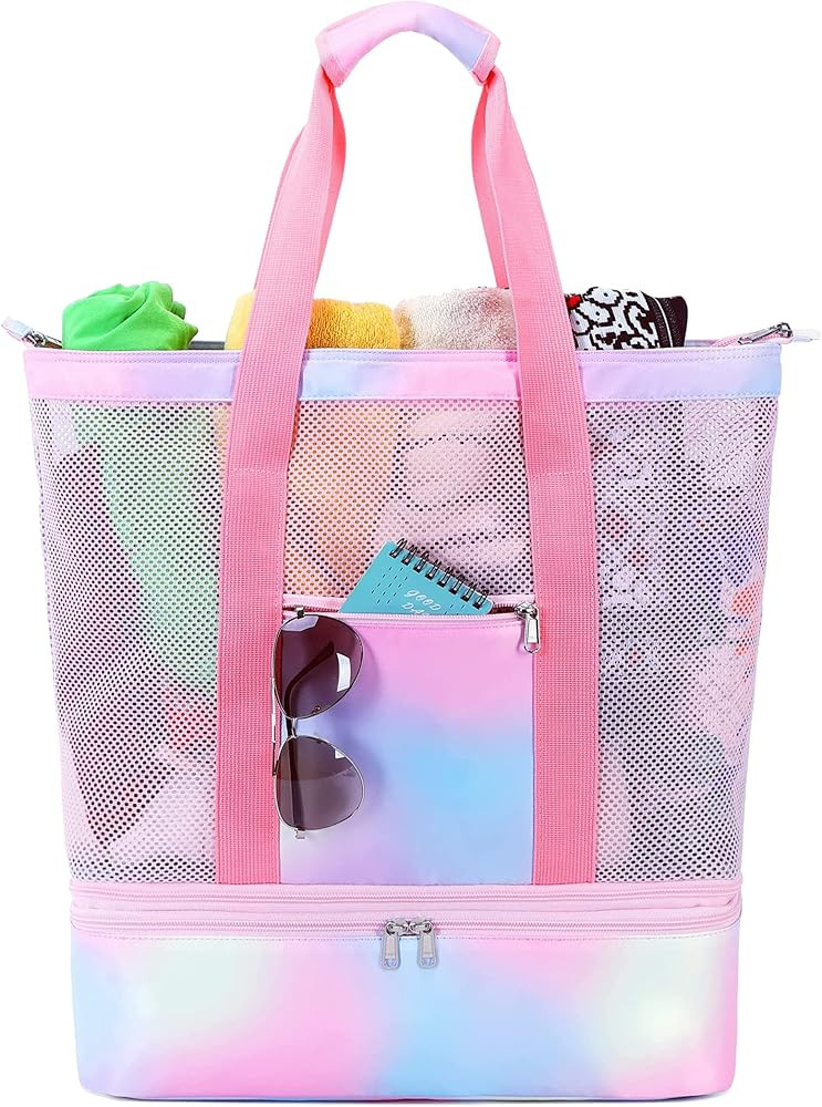 Bluboon Mesh Beach Tote Bag with Cooler Insulated Detachable Pool Bags for Women | Amazon (US)