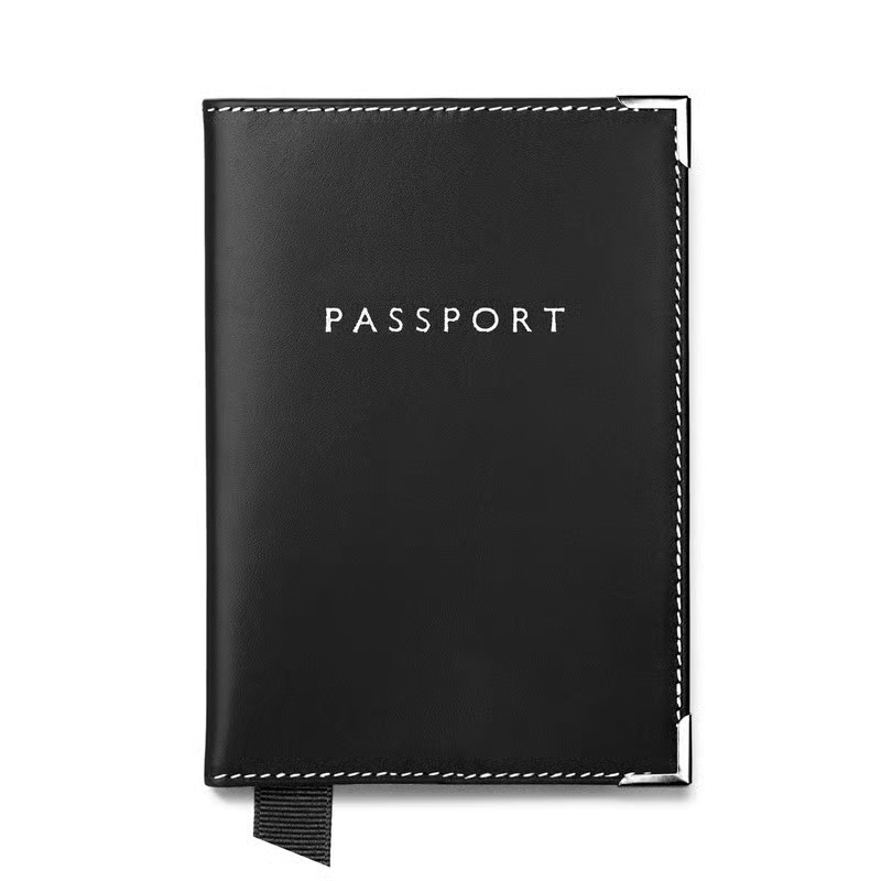 Aspinal of London Passport Cover in Smooth Black & Cobalt Blue Suede | Aspinal of London US