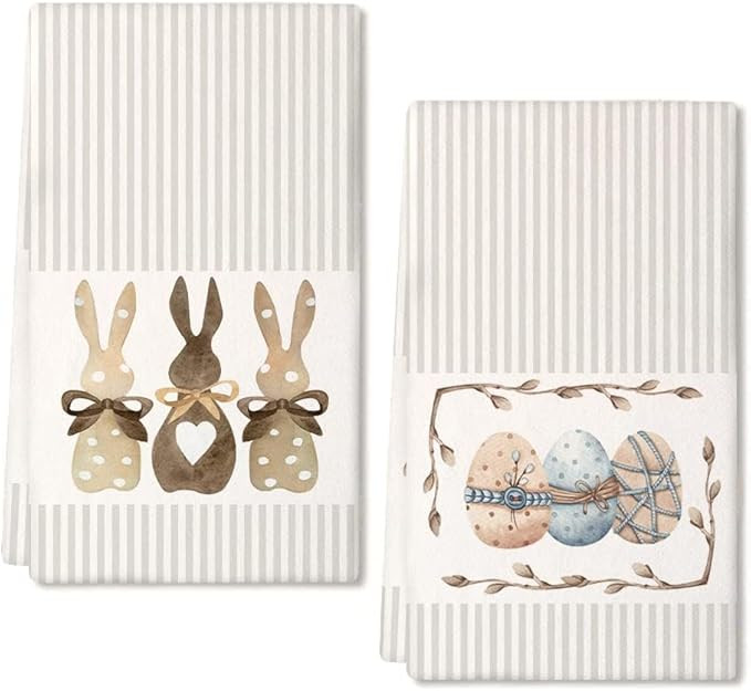 ARKENY Easter Kitchen Towels for Easter Decor Beige Bunny Dish Towels 18x26 Inch Ultra Absorbent ... | Amazon (US)