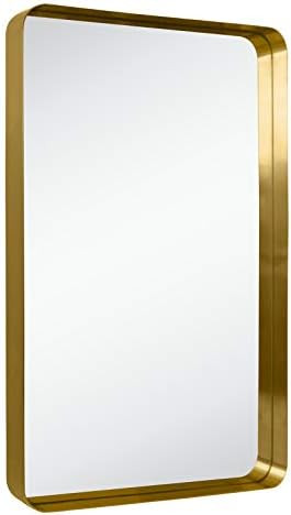 TEHOME 24x36 Brushed Gold Metal Framed Bathroom Mirror for Wall in Stainless Steel Rounded Rectan... | Amazon (US)