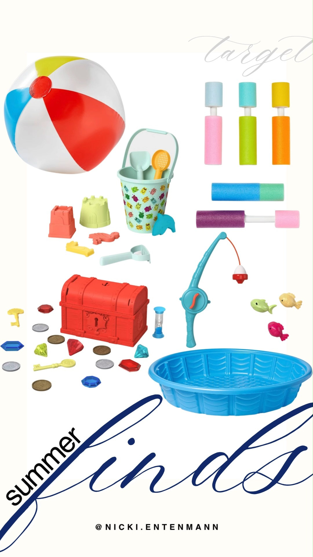 Make a splash this season with Target's newest collection of affordable summer finds. This playful lineup features everything you need for the ultimate beach or backyard day, including a classic oversized beach ball, colorful water blasters, a matching sand bucket set, and a mini plastic wading pool. Keep the kids entertained for hours with a fun toy fishing pole game or a pirate treasure chest dive set packed with gold coins and colorful gems.

#targetstyle #targetfinds #summerfun #poolparty #targethaul #beachtoys #summeractivities #familyfun #backyardfun #shoptarget 

 #LTKmomlife #LTKSwim #LTKKids