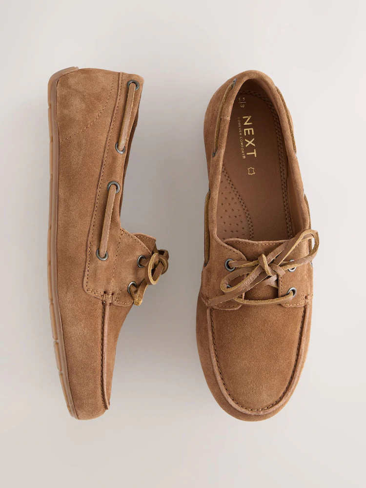 Buy Tan Brown Standard Fit Forever Comfort® Leather Round Toe Boat Shoes from Next Australia | Next AU