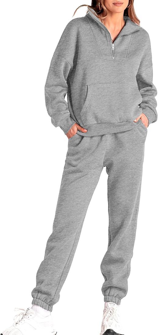 BTFBM Women 2 Piece Tracksuits Fall Winter 1/4 Zip Sweatshirt Jogger Pants Matching Lounge Sets T... | Amazon (US)