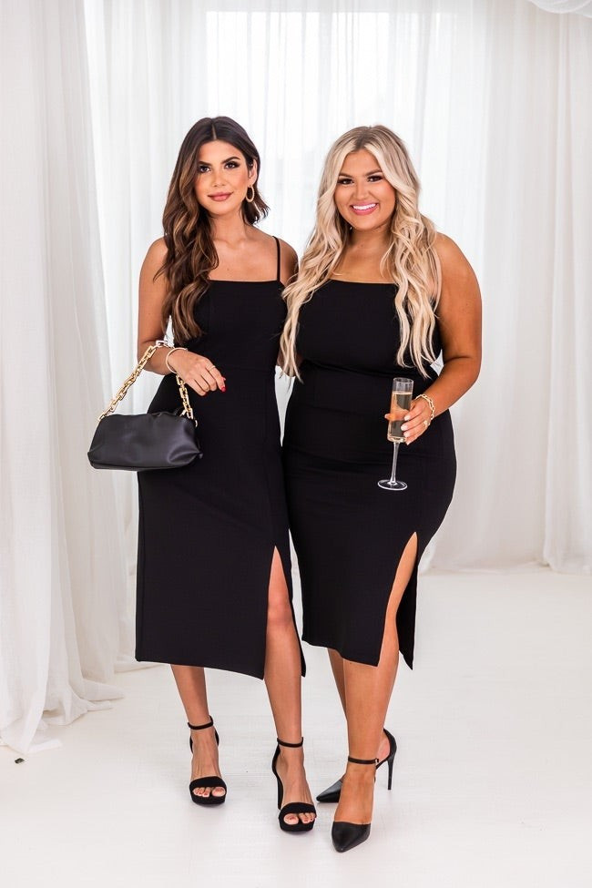 Unexpected Invite Black Square Neck Midi Dress | Pink Lily
