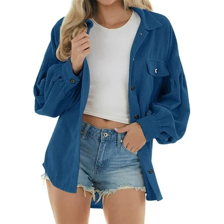 Dtydtpe long sleeve shirts for women Corduroy Jacket Winter Shirt Turtleneck Coat Casual Jackets War | Walmart (US)