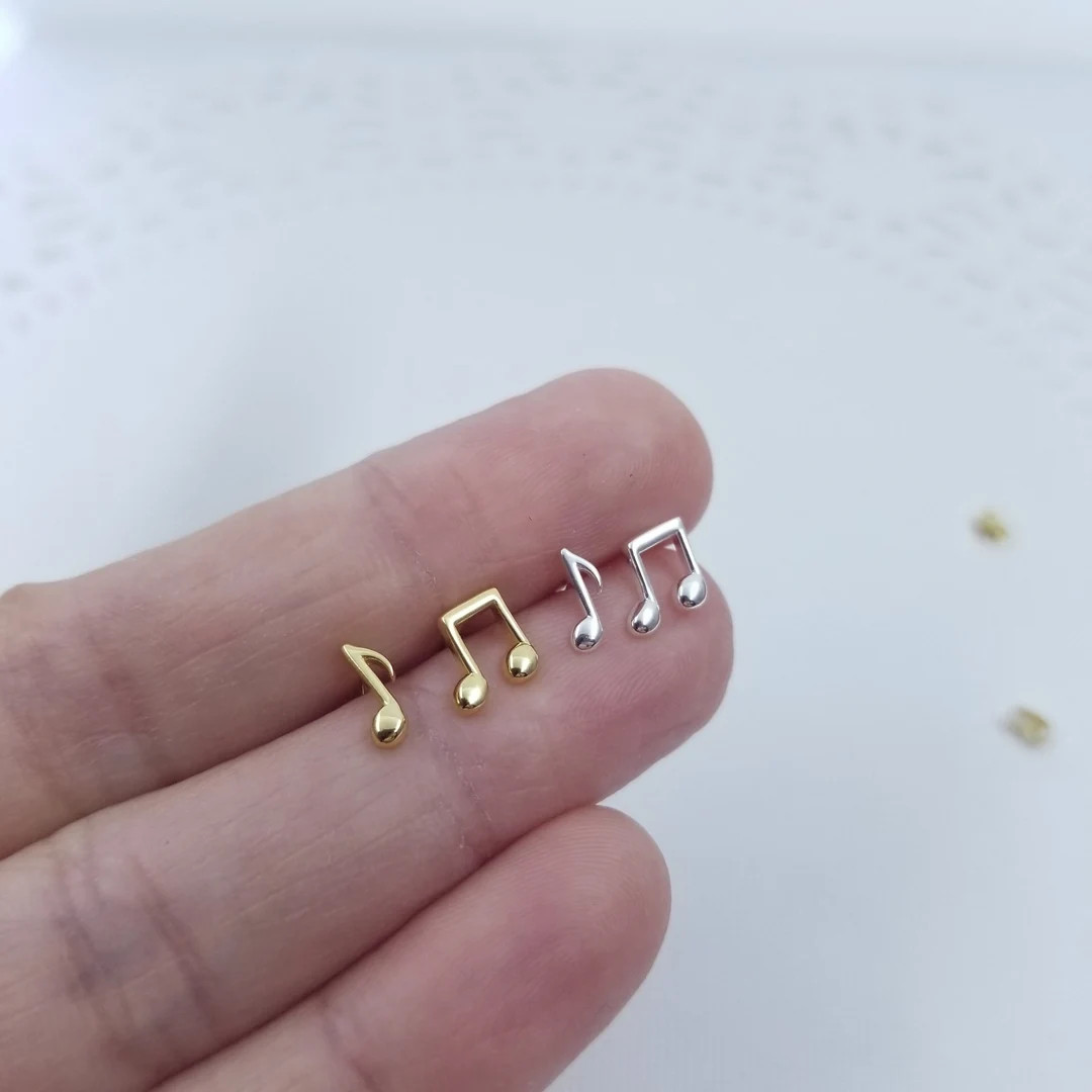 Musical Notes Earring Studs Sterling Silver, Tiny Stud Earrings, Musical Notes Stud Earrings Gold... | Etsy (US)