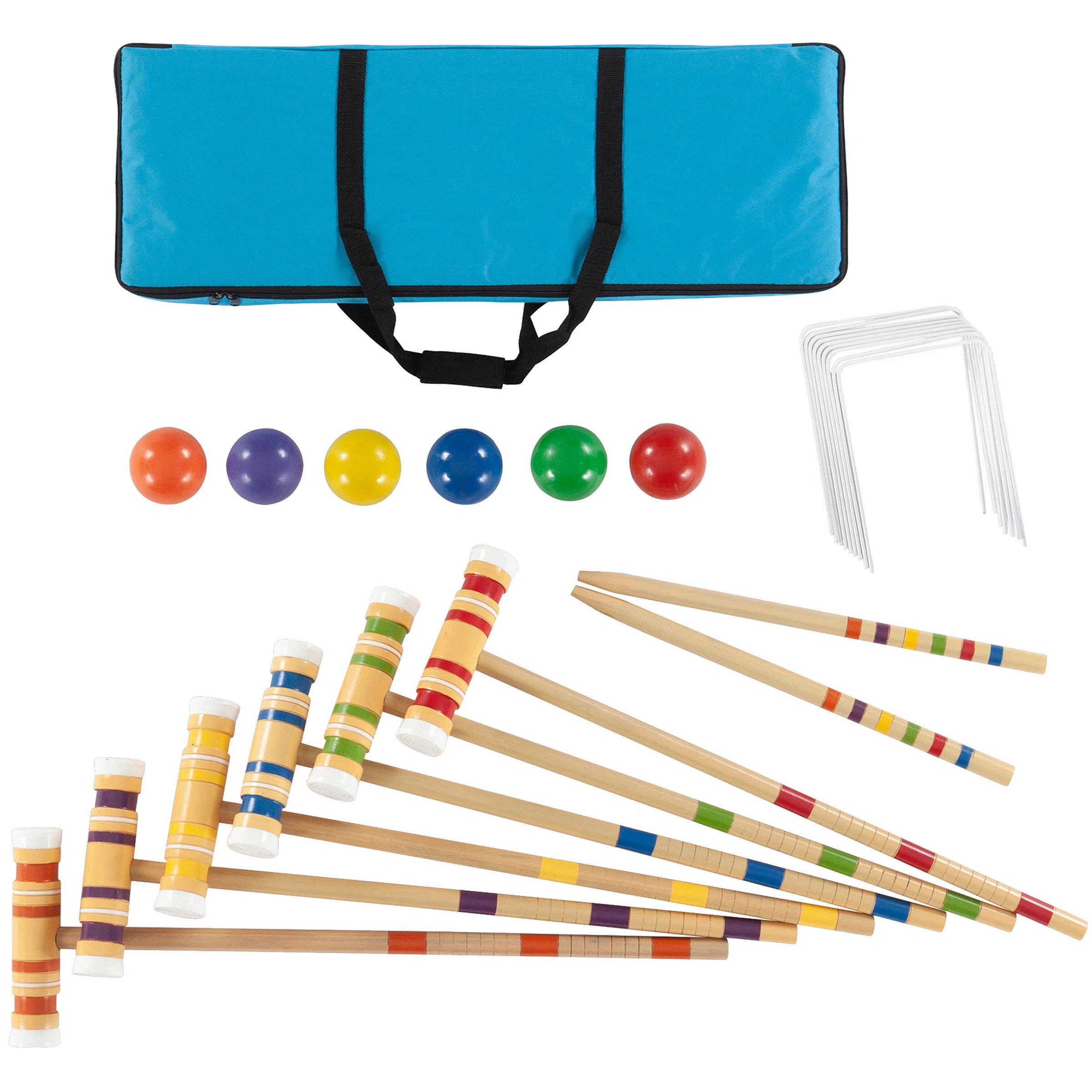 Hey! Play! 6-Player Croquet Set - Outdoor Games with Wood Mallets, Balls, Posts, Wickets, and Car... | Wayfair North America