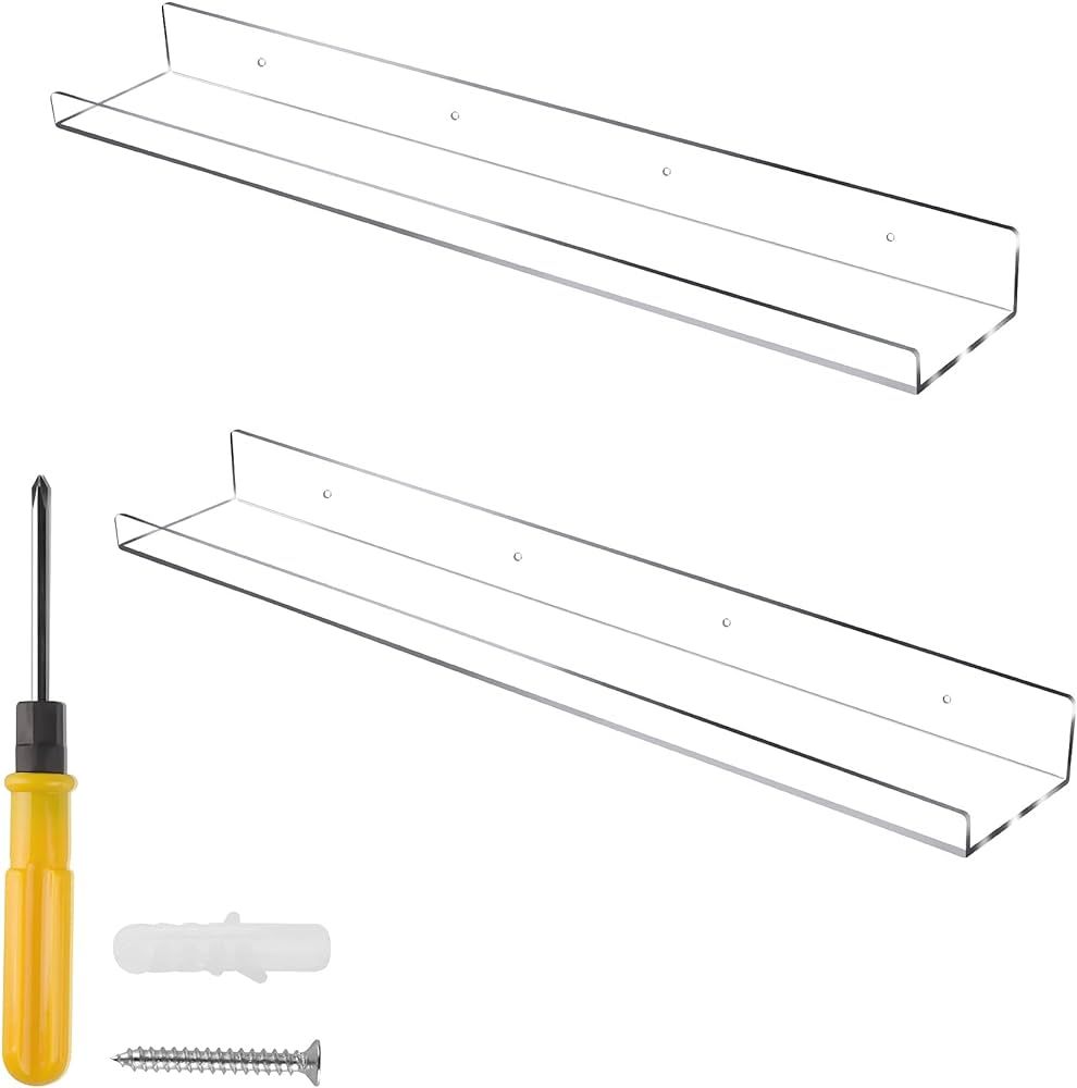 Jansburg Floating Shelves 24 inch Acrylic Wall Ledge Shelves Clear 2 Pack Invisible Display Books... | Amazon (US)