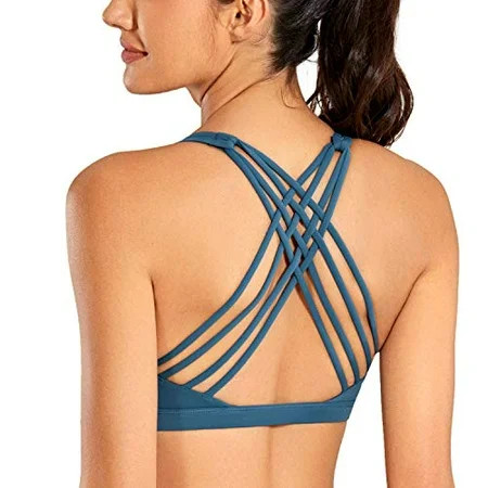 CRZ YOGA Strappy Sports Bras for Women Cross Back Sexy Padded Yoga Bra Tops Cute Activewear Petrol B | Walmart (US)