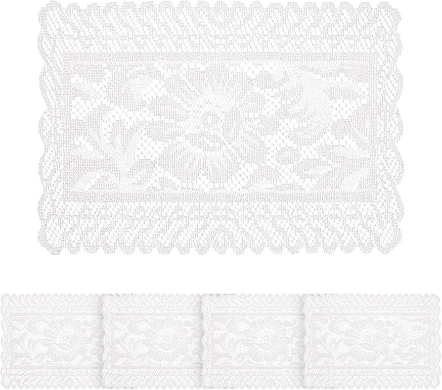 Jayla 4 Pcs Rectangle Lace Placemats for Tables Embroidered Lace Tablemats Vintage Crochet Floral... | Amazon (US)