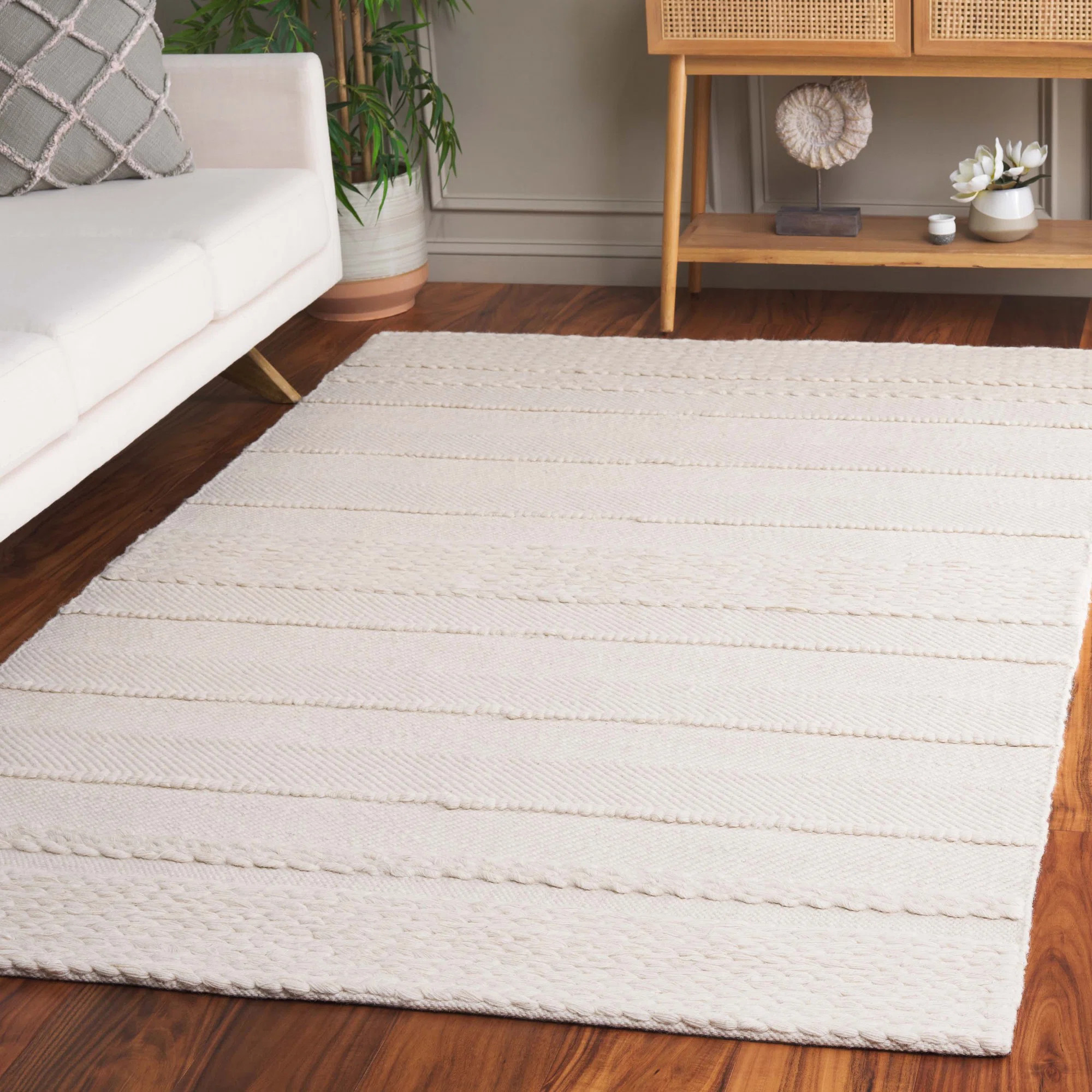 Brookneal Striped Hand-Woven Flatweave Wool/Cotton Natural Area Rug | Wayfair North America
