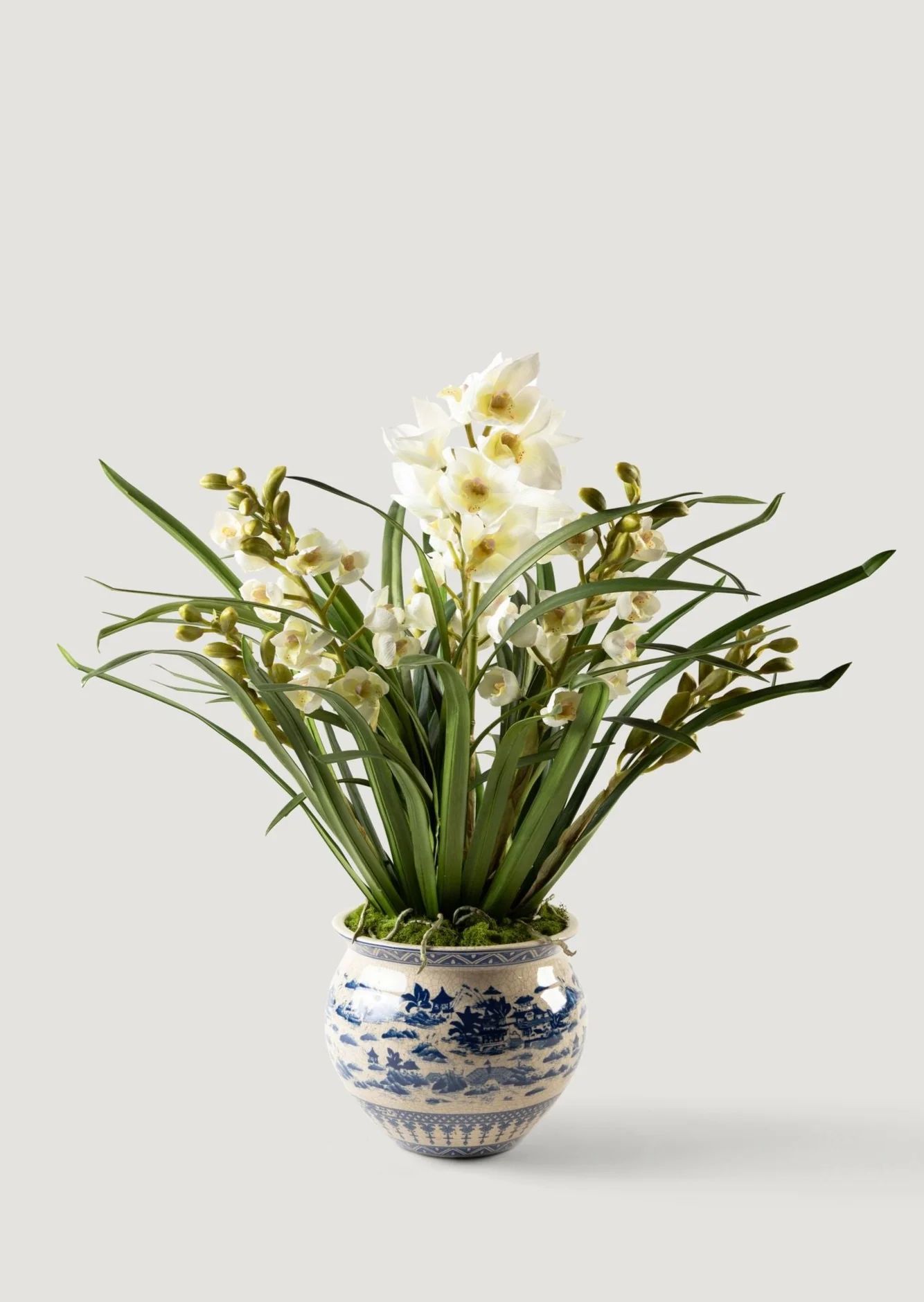 Faux Blooming Orchid Arrangement in Ceramic Pot - 33" | Afloral