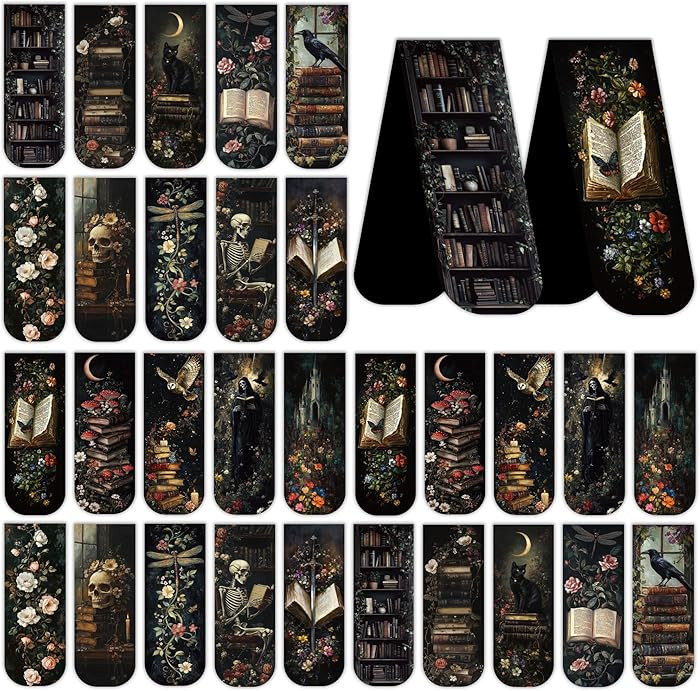 Dark Academia Magnetic Bookmarks: 30 PCS Gothic Witchy Vintage Book Marks, Skull Cat Rose Owl Boo... | Amazon (US)