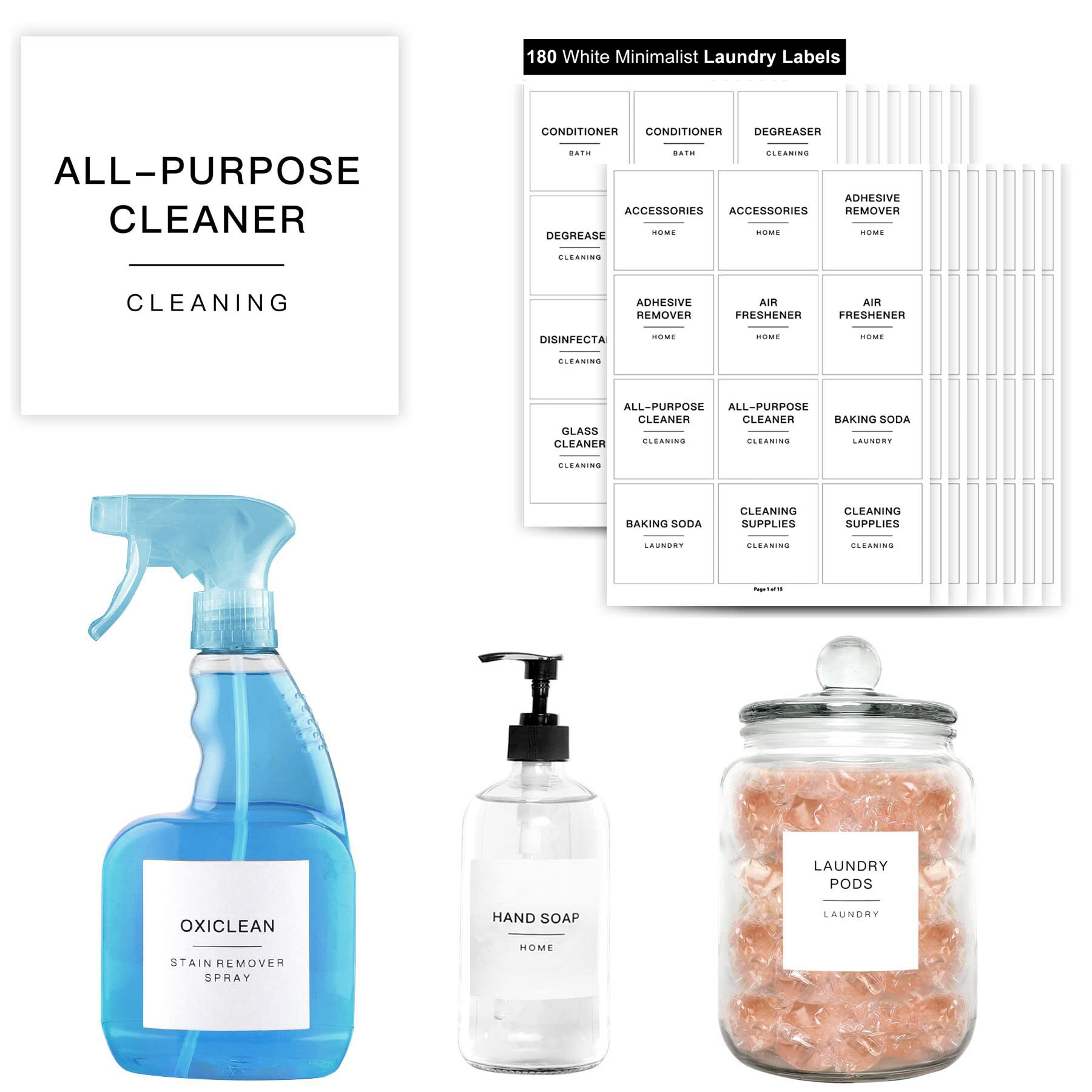 180 Minimalist Laundry Labels for Jars, Laundry Stickers for Containers, Cleaning for Laundry Roo... | Amazon (US)