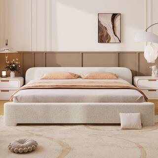 Cozy White Wood Frame King Size Bouce Upholstered Platform Bed | The Home Depot