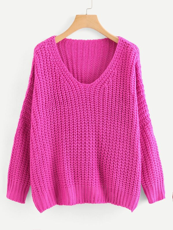 V Neck Drop Shoulder Oversized Sweater | SHEIN