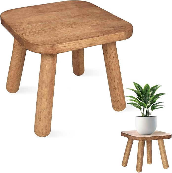 Solid Wooden Stool 9.3''H Wooden Plants Stand Wooden Decorative Stool Small Wood Stand for Bathro... | Amazon (US)