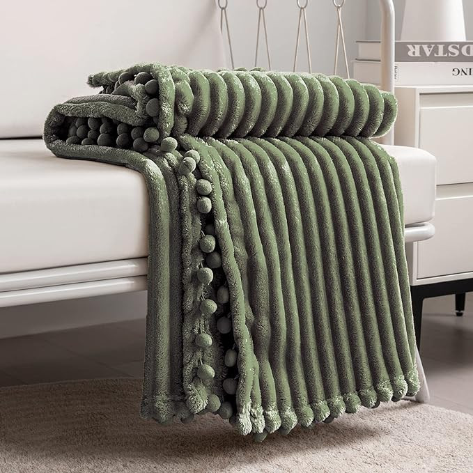 DISSA Fleece Blanket Throw Size – 51x63, Olive Green – Soft, Plush, Fluffy, Fuzzy, Warm, Cozy... | Amazon (US)
