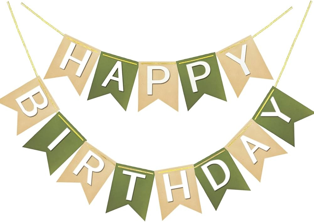Brown Green Happy Birthday Banner Theme Birthday Party Supplies Handmade Garland Decorations Birt... | Amazon (US)