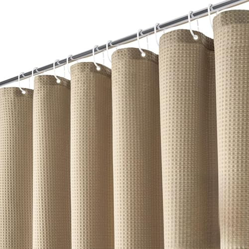 Dynamene Extra Long Shower Curtain,96 Inch Long Waffle Weave Heavy Duty Thick Fabric Bathroom Shower Curtain, Neutral Weighted Hotel Bath Curtain Set with 12 Plastic Hooks,72x96,Beige/Khaki | Amazon (US)