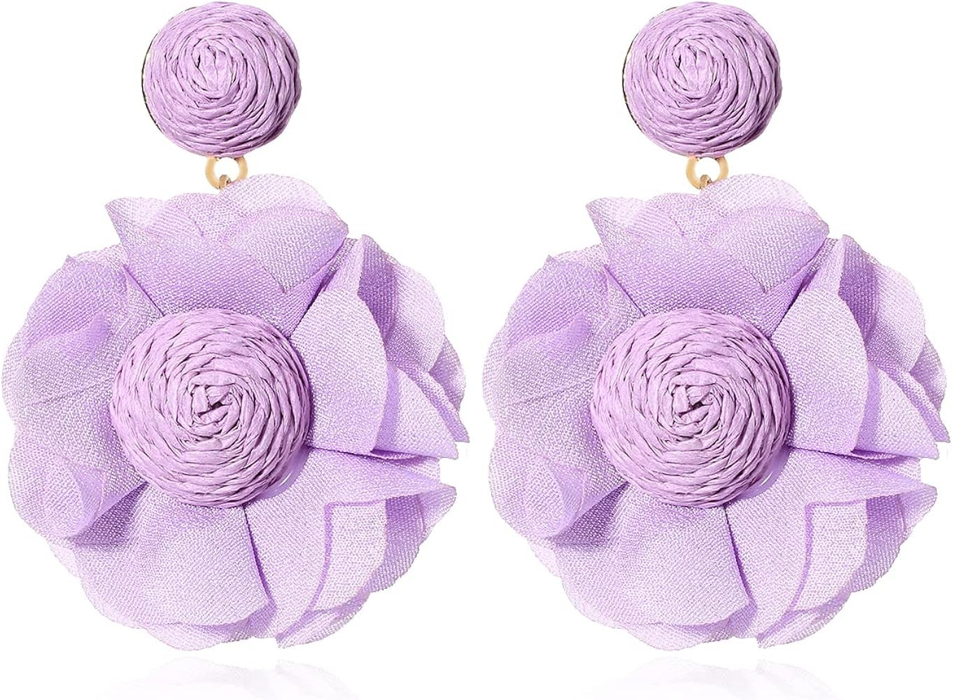 KELMALL Women's Rattan Flower Earrings Raffia Handmade Boho Statement Drop Dangling Earrings | Amazon (US)