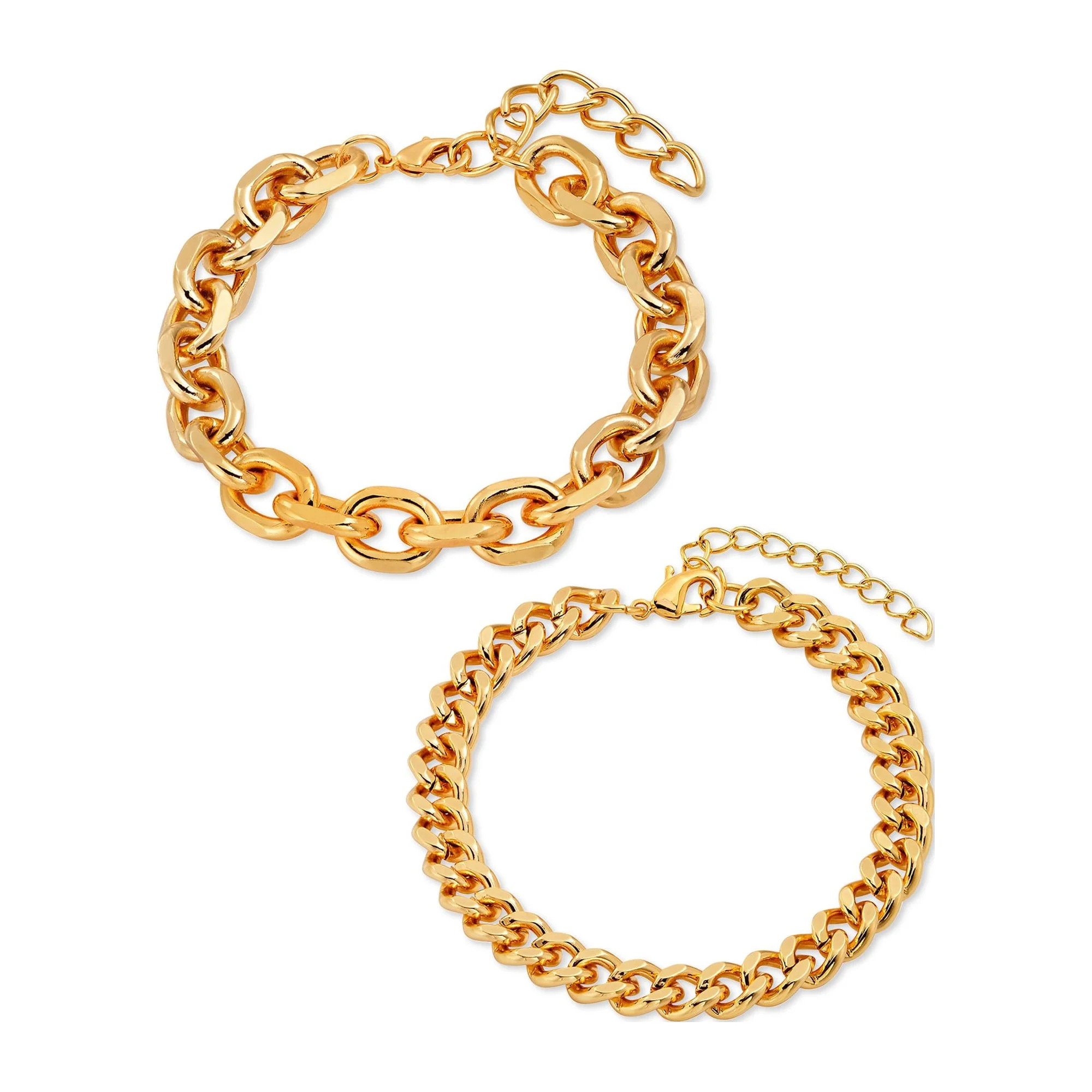 Scoop Womens Brass Yellow Gold-Plated Oval Link and Curb Chain Bracelets, 2-Piece Set | Walmart (US)