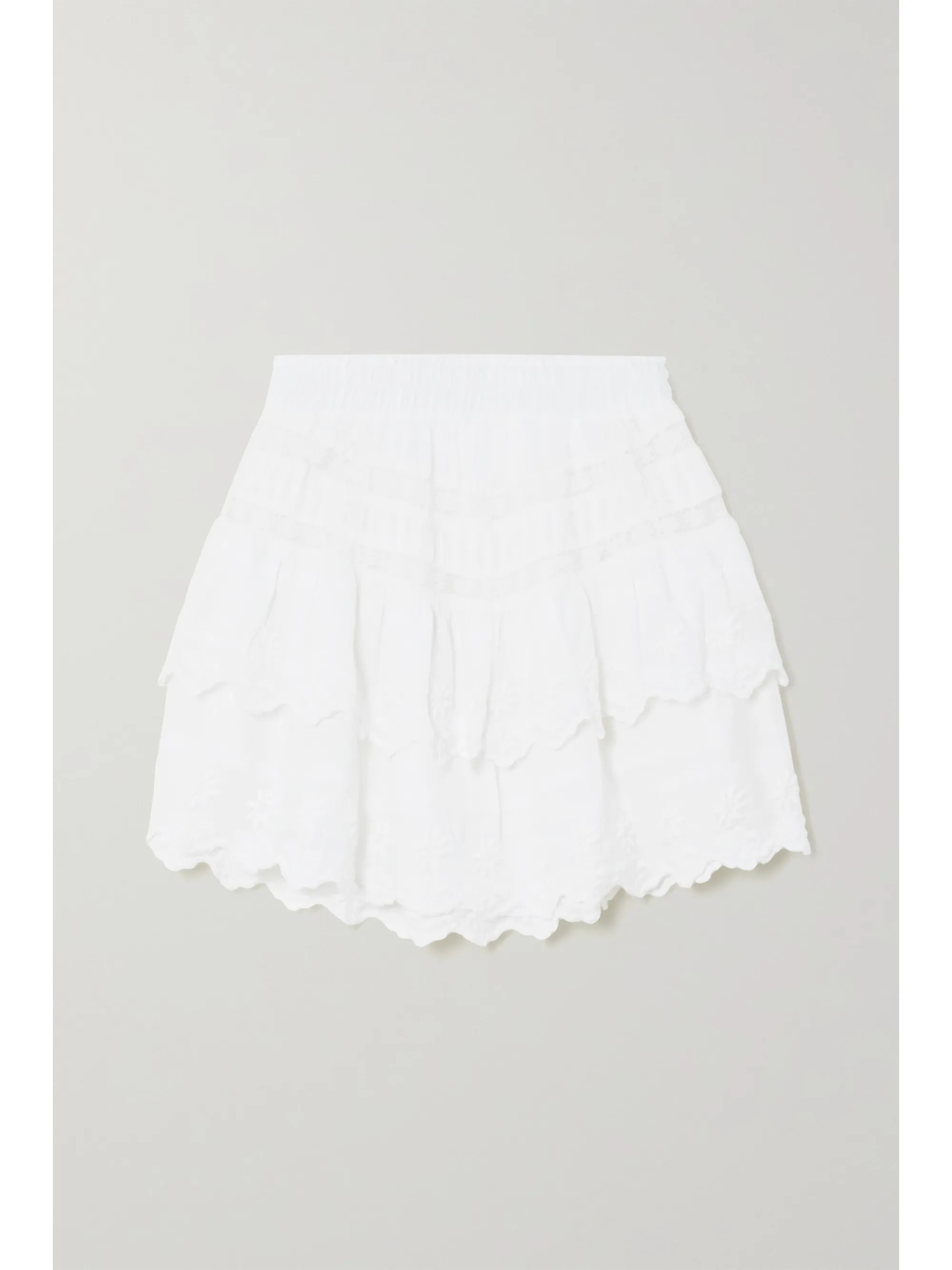 Emilia crochet-trimmed tiered embroidered cotton-voile mini skirt | NET-A-PORTER (US)