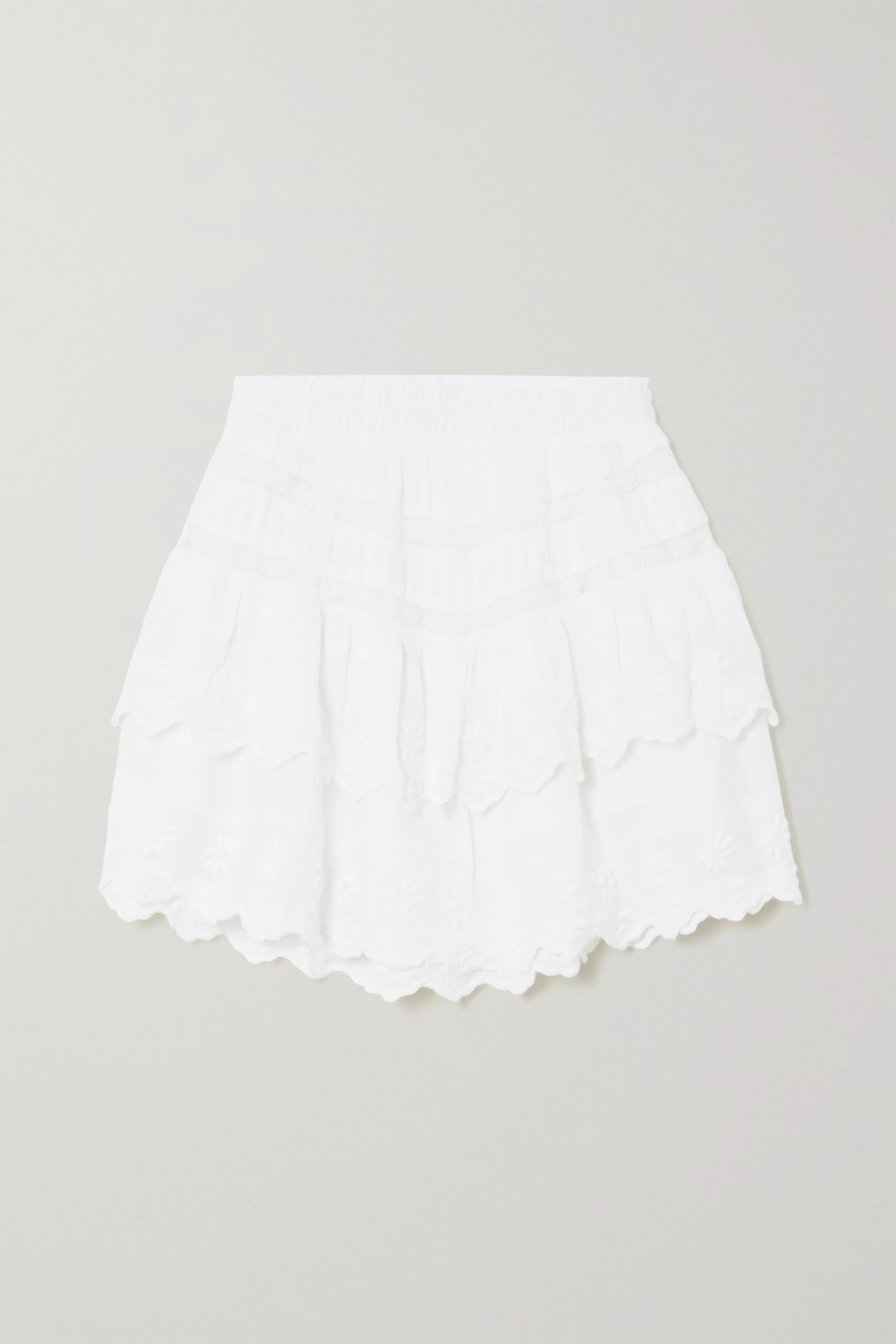 Emilia crochet-trimmed tiered embroidered cotton-voile mini skirt | NET-A-PORTER (US)