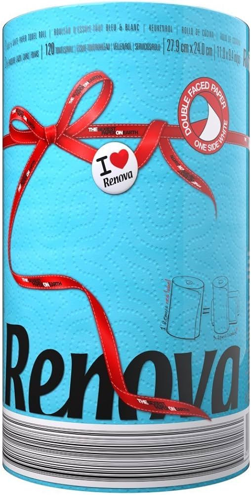 Renova 2 Ply Double Faced Red Label Paper Kitchen Towel, Blue | Amazon (US)