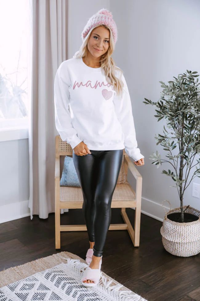 Mama Script Mauve Animal Print White Graphic Sweatshirt | The Pink Lily Boutique