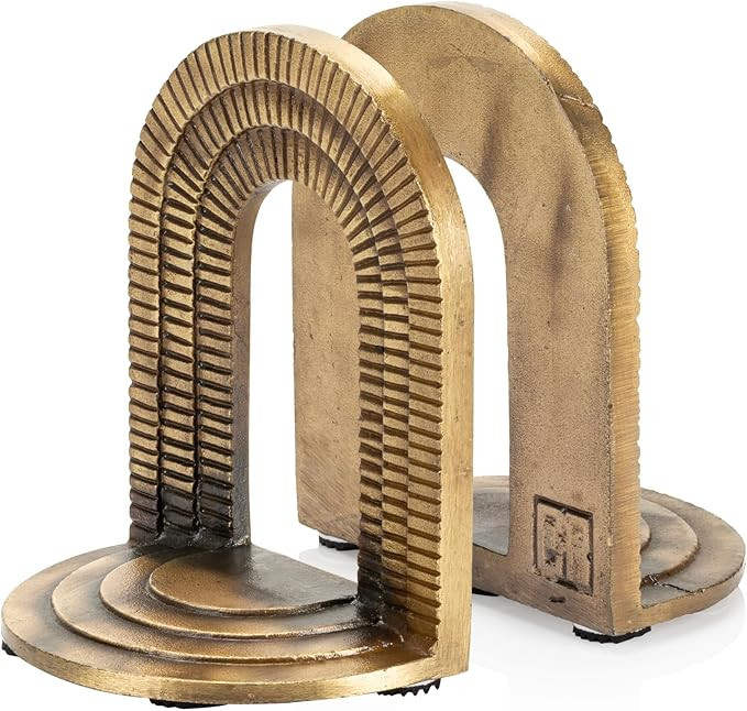 CRAFTSMAN ROAD Cast Iron Brick Arch Bookends Set, Antique Brass Book Ends, 2 Decorative Book Hold... | Amazon (US)