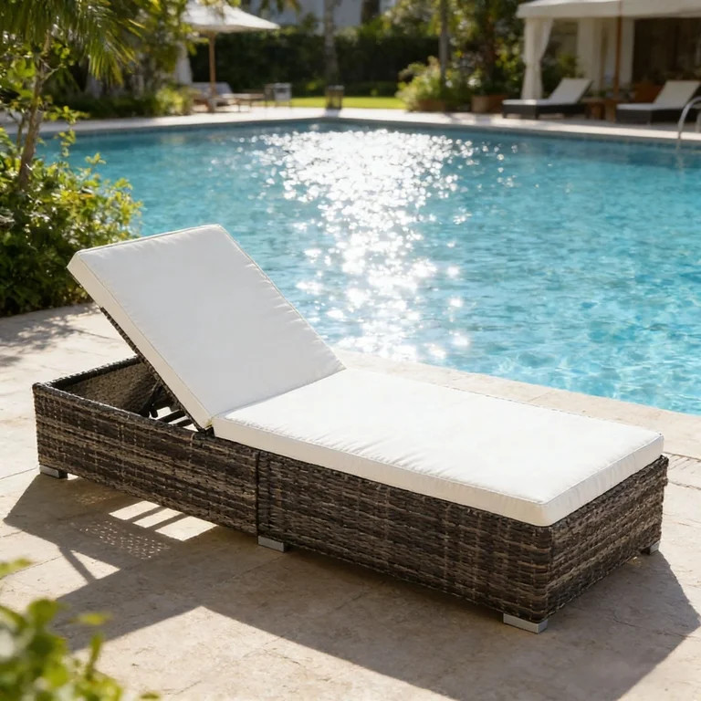 Zimtown Adjustable Pool Chaise Lounge Chair, Pool Chair Outdoor Patio Furniture PE Wicker W/ Cush... | Walmart (US)